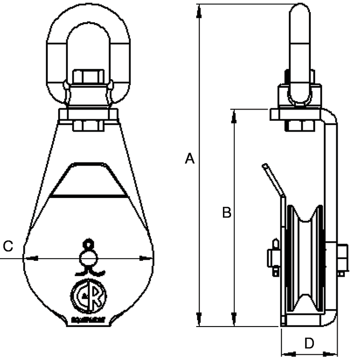 Stainless Steel Open Side Pulley Blocks – with Swivel Oval Eye